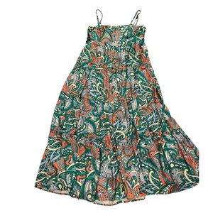 TCEC Paisley Spaghetti Strap Dress Boho Colorful Silky Maximalist Sz L